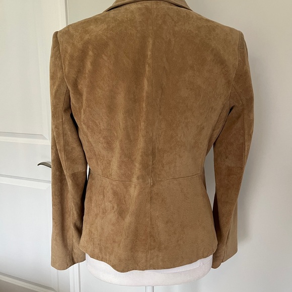 LOFT Tan Brown Leather Suede Blazer Jacket | Size 10, fits smaller (6) - Picture 5 of 7